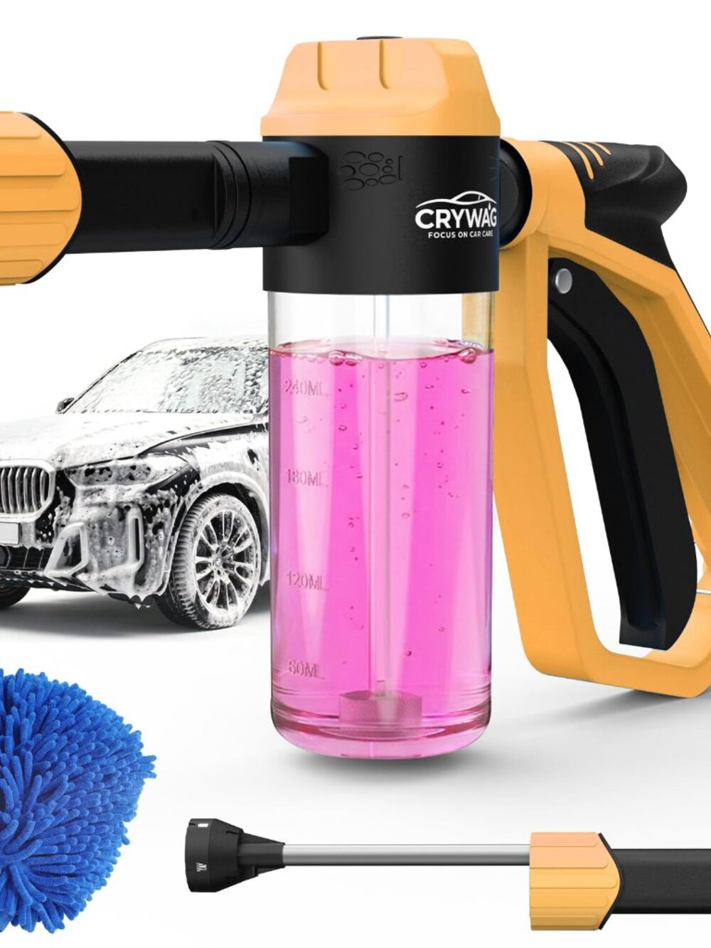 NEW Car Wash Foam Gun with Microfiber Mitt Extra High Pressure Nozzle & 3 Spray